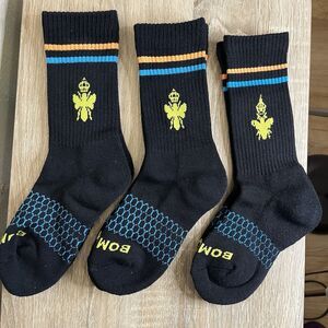 NEW! 3 PAIRS BOMBAS BLACK CREW CALF SOCKS YOUTH UNISEX XS HONEYCOMB ARCH SUPPORT